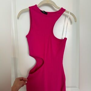 Lulu’s Hot Pink Asymmetrical Cutout Bodycon Midi Dress Size Small